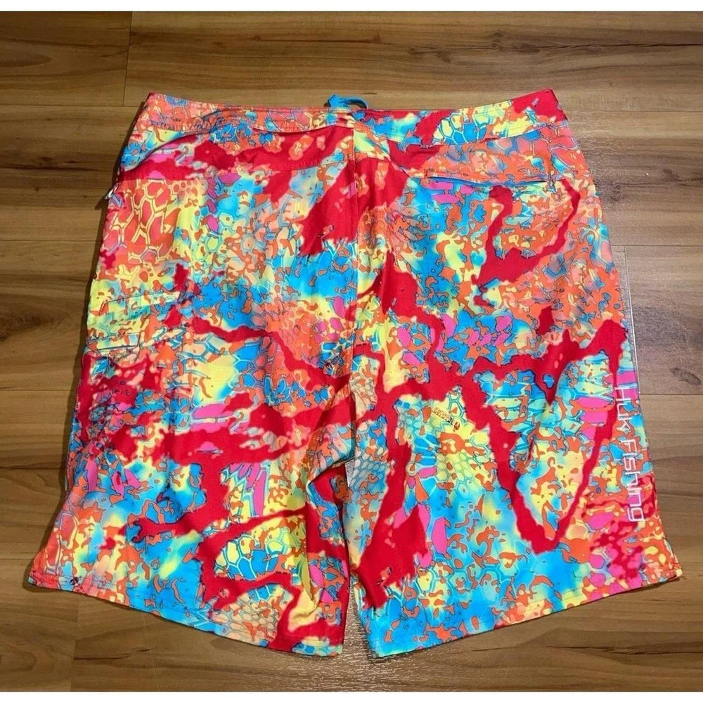 Mens Huk Fishing Freeman Swim Beach Drawstring Colorful Board Shorts